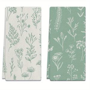 TEMU 꽃무늬가 있는 주방 타월 2개 세트, 18x26인치 부드러운 흡수성 폴리에스터 핸드 타월, 가족 친화적인 선물, 요리용, 베이킹, 욕실 청소, 야외 활동, 티 파티 장식, 홈 필수품