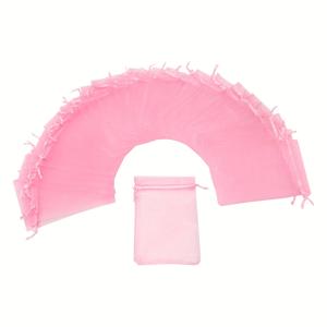 TEMU 여자/남자를 위한 선물, 핑크 튤 선물 가방 50개입, 10X15cm 크기의 사탕 봉투, 오간자 소재, 드로스트링 잠금 방식, 생일, 파티, 결혼식, 크리스마스, 발렌타인데이에 적합, 핑크 테마 파티 선물 포장에 완벽