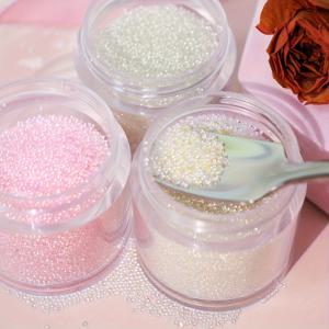 TEMU 자신의 주얼리 제작에 이상적인 소형 카비어 비즈 3개 - 클리어, 오로라, 핑크 버블 색상 | 0.6mm 유리 비즈, 에폭시 프로젝트 및 몰드 삽입에 적합, 주얼리 디자인에서 스페이서 비즈로 사용 가능