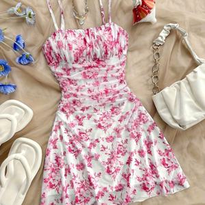 TEMU 2025 봄/여름 새로운 유럽과 미국 프랑스 꽃 슬립 드레스, 섹시한 허리 cinching 휴가 드레스, 꽃 패턴, 반다우 스타일, 성인용 완벽, 봄/여름 드레스 | 꽃 패턴 드레스 | 스트랩리스 디자인, 꽃 프린트 드레스