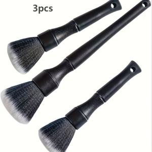 TEMU 3개 차량 내부 디테일링 브러쉬 - 부드러운 합성 브러쉬 먼지 제거 및 청소 도구, 인체공학적 손잡이, 다기능 대시보드 & 트림 클리너