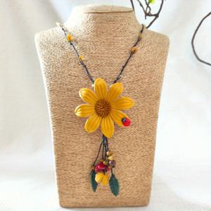 TEMU 남녀공용 스타일 긴 정품 가죽 술 장식 플로럴 목걸이, 핸드메이드 에스닉 스타일 스웨터 체인, 휴가 여행, 데일리웨어, 발렌타인데이/어머니의 날 선물용, 블루/옐로우