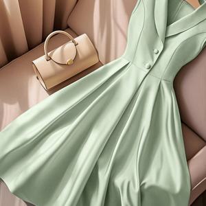 TEMU 여성용 우아한 민트 그린 민소매 원피스, 칼라 디자인으로 출퇴근, 파티, 직장, 레저 및 봄, 여름, 가을 휴가에 완벽