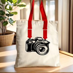 TEMU 1개 스타일리시 카메라 프린트 토트백 - 내구성 좋은 폴리에스터, 양면 빈티지 카메라 디자인, 베이지 & 레드 포인트, 오픈 탑 & 고정 숄더 스트랩, 세탁기 사용 가능 - 출퇴근, 여행, 사진 촬영에 완벽 - 사진가를 위한 이상적인 선물, 카메라 가방, 일상 캐리어, 디자인, 튼튼한 구조, 패션 애호가를 위한 선택