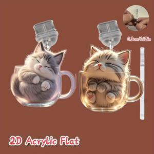 TEMU 아이폰/Type-C 커넥터 호환, 휴대폰 관리를 위한 귀여운 유리 고양이 컵 2개와 아크릴 휴대폰 먼지 방지 플러그