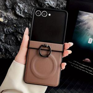 TEMU 휴대폰 케이스 - 비즈니스 스타일 풀 랩 힌지 텍스처 마그네틱 케이스, Ring Holder 포함 Samsung Galaxy Z Flip 7 폴더블 폰에 적합, Z Flip6/Z Flip5/Z Flip4/Z Flip3 호환, 남녀 공용 보호 커버