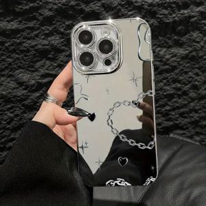 TEMU 휴대폰 케이스 - 은색 체인 패턴 미러 폰 케이스 (아이폰 16/16Pro/16Promax/16Plus/16E/15/15Plus/15Pro/15Promax, 14/14Plus/14Pro/14Promax, 13/13Pro/13Promax, 12/12Pro/12Promax, 11/11Pro/11Promax 호환), 낙하 방지 및 내구성