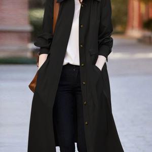 TEMU 새로운 여성용 트렌치 코트, 슬림핏, 긴팔, 싱글 브레스트 라佩ル, 미디엄 기장 셔츠 가디건, 한국 스타일 인기 숏 자켓, 여성용 미디엄 기장 벨티드 셔츠 아우터웨어