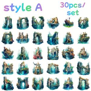 TEMU 30개 세트 로스트 언더워터 시티 시리즈 스크랩북 스티커