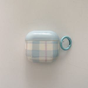 TEMU 블루 앤드 화이트 체크드 이어폰 케이스, 에어팟 1/2/3/4/pro용