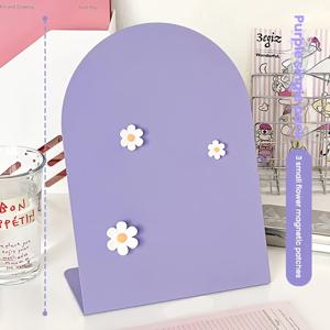 TEMU 4개/세트 [보드 1개 + 꽃 자석 3개] 2025 자석 메시지 보드 사무실 데스크탑 화이트보드 가정용 메모 알림 보드 현관 노트 양면 애니메이션 데스크탑 자석 메시지 보드 노트 보드 수직 배지 소형 카드 보관 디스플레이 보드