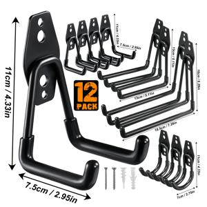 TEMU 12개 세트 고강도 스틸 미끄럼 방지 코팅 벽걸이 정리대 - 전동 공구, 사다리, 호스, 자전거, 로프 등 대량 물품용 차고 후크