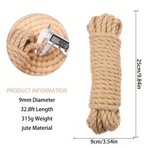 TEMU 수제 고양이 등반 프레임, 스크래칭 포스트, 물 파이프 벽 장식용 8mm/9mm/10mm 황마 로프, 직조 바인딩 두꺼운 황마 로프, 야외 기둥 장식 로프, 10M 길이