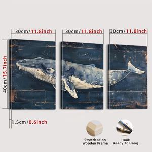TEMU 2D 플랫, 액자 포함 3pcs 고래 캔버스 아트 프린트: 추상적인 블루 웨일과 해양 생물 벽 장식, 목재 프레임. 현대적 코스트 홈 데코, 거실, 침실, 사무실에 적합한 자연 애호가를 위한 완벽한 선물, 2D 플랫