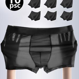 TEMU 10개입 여름 남성용 속옷 남성용 드로즈 - 단색, 투명 니트, 중간 탄성, 통기성 좋은 시원하고 편안한 밀착 속옷