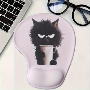 TEMU 인체공학적 젤 손목 지지대, 사랑스러운 고양이 그래픽, 미끄럼 방지 실리콘 베이스가 특징인 매력적인 고양이 테마 마우스 패드. 사무실, 가정 및 노트북 사용에 적합합니다.