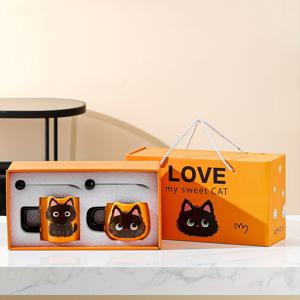 TEMU 2개 선물 세트, 데이 여성 선물, 남성용 데이 선물, 그녀/그를 위한 데이 선물, 귀여운 고양이 세라믹 머그컵, 데이 물병 선물, 커플 머그컵 스푼 포함, 대용량 커피컵 세트