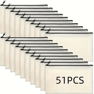 TEMU 베이지색 51개 캔버스 지퍼백 다용도 빈 DIY 공예 파우치 필통 케이스 파우치 홈 스쿨 여행 토트백 화장품 보관용