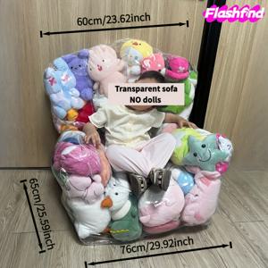TEMU 대용량 투명 100*90cm/39.37*35.43인치 / 76*60cm/29.92*23.62인치 DIY 인형 보관 소파 - 투명 PVC 소재, 인형 미포함. 청소 쉬움, 공간절약형 다기능 소파, 인형 사진 촬영, 여가/해변/사무실/야외/여행/캠핑/수영장 사용 가능. 인형 미포함