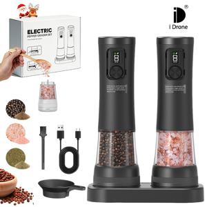 TEMU 전동 소금 후추 분쇄기 세트 - USB 충전식 - 내구성 있는 모던 스타일 - 조절식 분쇄도와 리필형 LED 조명이 있는 자동 흑후추와 천일염 스파이스 분쇄기 세트