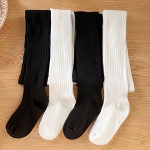 TEMU 여아용 흑백 세로 줄무늬 단색 레깅스/타이츠 4개 세트, 사계절 데일리웨어용. 사이즈가 작으니 사이즈 차트를 참고하여 한 사이즈 크게 주문하세요