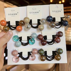 TEMU 7개/14개 고탄력 여성용 헤어 타이, 더블 비즈 번 스크런치 & 포니테일 홀더