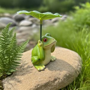 TEMU 귀여운 개구리 정원 조각상, 연꽃 잎 우산을 든 기발한 레진 개구리 피규어, 실내외 파티오 야드 잔디 장식, 홈 가든 장식용 재미있는 동물 오너먼트