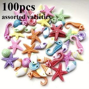 TEMU 아크릴 워싱 주하이 오션 시리즈 100개입, 소라, , 해마가 랜덤 혼합, DIY 팔찌, 목걸이, 주얼리 비즈, 지중해 장식 액세서리, 이끼 미니어처 조경용