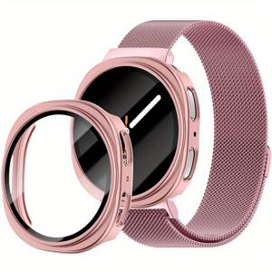 TEMU 삼성 8 밴드 44mm 40mm 여성/남성용 PC 케이스 + 밀라노 메탈 스트랩, 강력한 자석 밀라노 루프 브레이슬릿 비즈니스 코레아 조절 가능한 손목 밴드, 8 스마트워치 액세서리