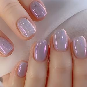 TEMU 24개 사각 짧은 크롬 도금 인조 손톱 | 오로라 디자인 그라데이션 컬러 시스템 착용 가능 네일