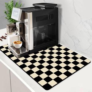 TEMU 식기 건조 매트 1개, 대리석 맥락이 있는 핑크색 체크무늬. 체커보드 디자인 주방 장식, 규조토 조리대용 흡수성 패드, 커피 머신 및 주방용품용 수분 흡수 및 스크래치 방지 코스터