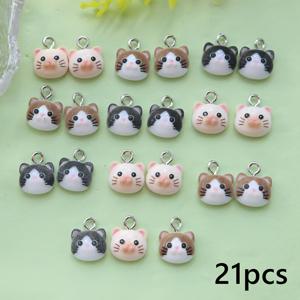 TEMU 10/21개 귀여운 고양이 얼굴 레진 펜던트, 다양한 색상 DIY 액세서리, 목걸이 팔찌 소품 및 공예 프로젝트용 - 도매 대량 팩