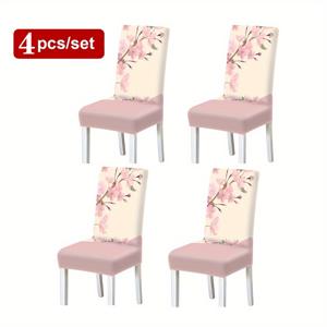 TEMU 패셔너블한 현대적 여름 꽃무늬 의자 커버 2/4/6개 세트, 활짝 핀 핑크 벚꽃이 있는 투톤 컬러 블록 디자인. 이 의자 커버는 봄의 로맨스를 집안에 불어넣어 따뜻하고 부드러운 분위기를 조성합니다. 가구 보호, 식탁 의자, 거실 장식에 적합