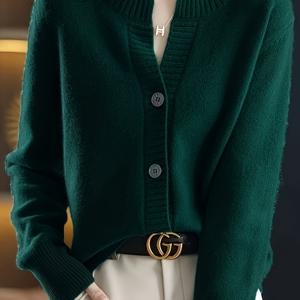 TEMU 가을/겨울 여성용 가디건, 라운드넥 또는 하프 오픈넥 싱글 버튼다운 디자인, 루즈핏 긴소매 스웨터 코트, 데일리 출퇴근을 위한 심플하고 캐주얼한 스타일, 부드러운 원단, 데이트용 활용도 높은 아우터웨어 상의