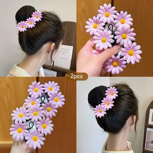 TEMU 핑크색 스위트 스타일 댄스용 헤어망 2개, 일상용 및 공연용 헤어 액세서리