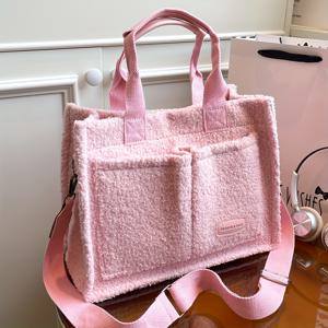 TEMU 여성용 대용량 패션 퍼리 토트백, 캐주얼 한국식 숄더 핸드백 크로스바디 출근용 가방, 여성 핸드백