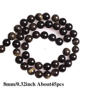 TEMU 15인치 천연 골든 오스비디언 원형 루스 비즈 58개/45개/37개, 6-10mm 블랙 앤 골든 마블 보석 재료 (손수건지우개, 목걸이, 귀걸이 등 수공예 장식용), 패셔너블한 공예품, 수제 광택 비즈, 아티스트용