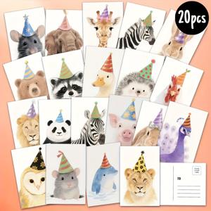 TEMU 모자 달린 20가지 동물 생일 파티 엽서 - 만화 동물 디자인, 재미있는 생일 감사 카드, 생일, 축하 및 일상 선물, 가족 및 친구를 위한 긍정적인 확신, 생일 파티 장식에 적합