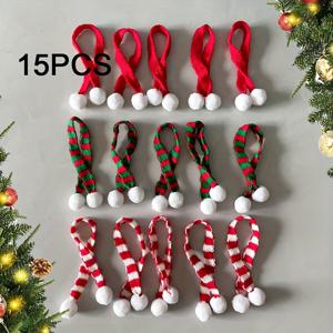 TEMU 병 장식용 크리스마스 니트 미니 스카프 15개 세트, 크리스마스 트리 장식품, 미니어처 공예품, 인형 스카프, 축제 장식, 파티 장식 및 선물