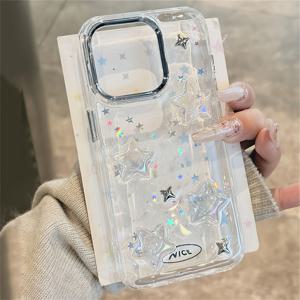 TEMU 스타일리시 3D 스타 시퀸 크리에이티브 에폭시 아이폰 17 16 15 14 13 11 12 프로 맥스 16 15 14 플러스 투명 글리터 소프트 케이스