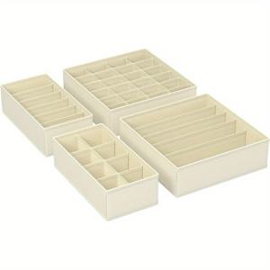 TEMU 4개 속옷 정리 세트, 접이식 서랍 정리함, 옷장 정리 시스템, 브라, 양말, 넥타이 보관함, 회색 RUS04GY