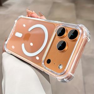 TEMU 휴대폰 케이스 - 아이폰 17 16 15 14 13 12 11 Pro Max Plus Air 17Air 호환, 코너 충격 방지 아머 무선 충전 클리어 커버 기능을 갖춘 새로운 고급 마그네틱 투명 아크릴 백보드 휴대폰 케이스