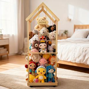 TEMU 동물원 테마 목재 수납 선반 - 인형, 플러시 장난감 및 홈 데코용 장식 디스플레이 정리대