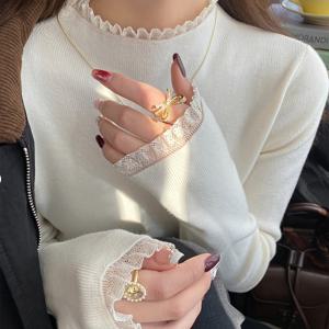 TEMU 레이스 여성 가을/겨울 세미 하이넥 슬림핏 스웨터 베이스 레이어 탑