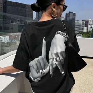 TEMU 제스처 패턴 프린트 반팔 라운드넥 티셔츠