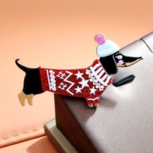 TEMU 수제 아크릴 크리스마스 귀여운 소시지 강아지 브로치, 완벽한 휴일 선물