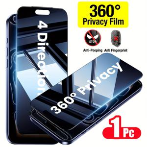 TEMU 1개 4방향 360° 프라이버시 스크린 보호필름 - 아이폰 17 프로 맥스/17 에어/16 프로 맥스/15 프로 맥스/15 플러스/14 프로 맥스/13 프로 맥스/12 프로/11 프로 맥스/XS 맥스용 - 안티-스파이, 4방향 풀커버, 안티-피핑, 안티-스크래치, 강화유리, Fa ID 호환 스마트폰