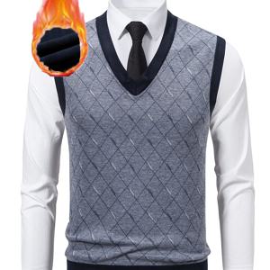 TEMU 남성용 로마스 체크 안감 니트 조끼