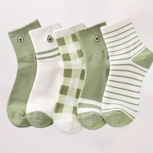 TEMU 초록색 과일 튜브 양말 5켤레