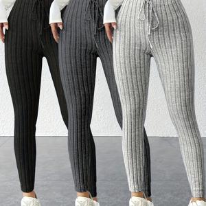 TEMU 여성용 하이웨이스트 팬츠 세트, 고신축성 캐주얼 솔리드 컬러 긴바지, 봄과 가을에 적합. 복부 컨트롤 및 핏, 데일리 레깅스, 편안한 여성용 아우터웨어 및 레이어링 레깅스, 멀티팩